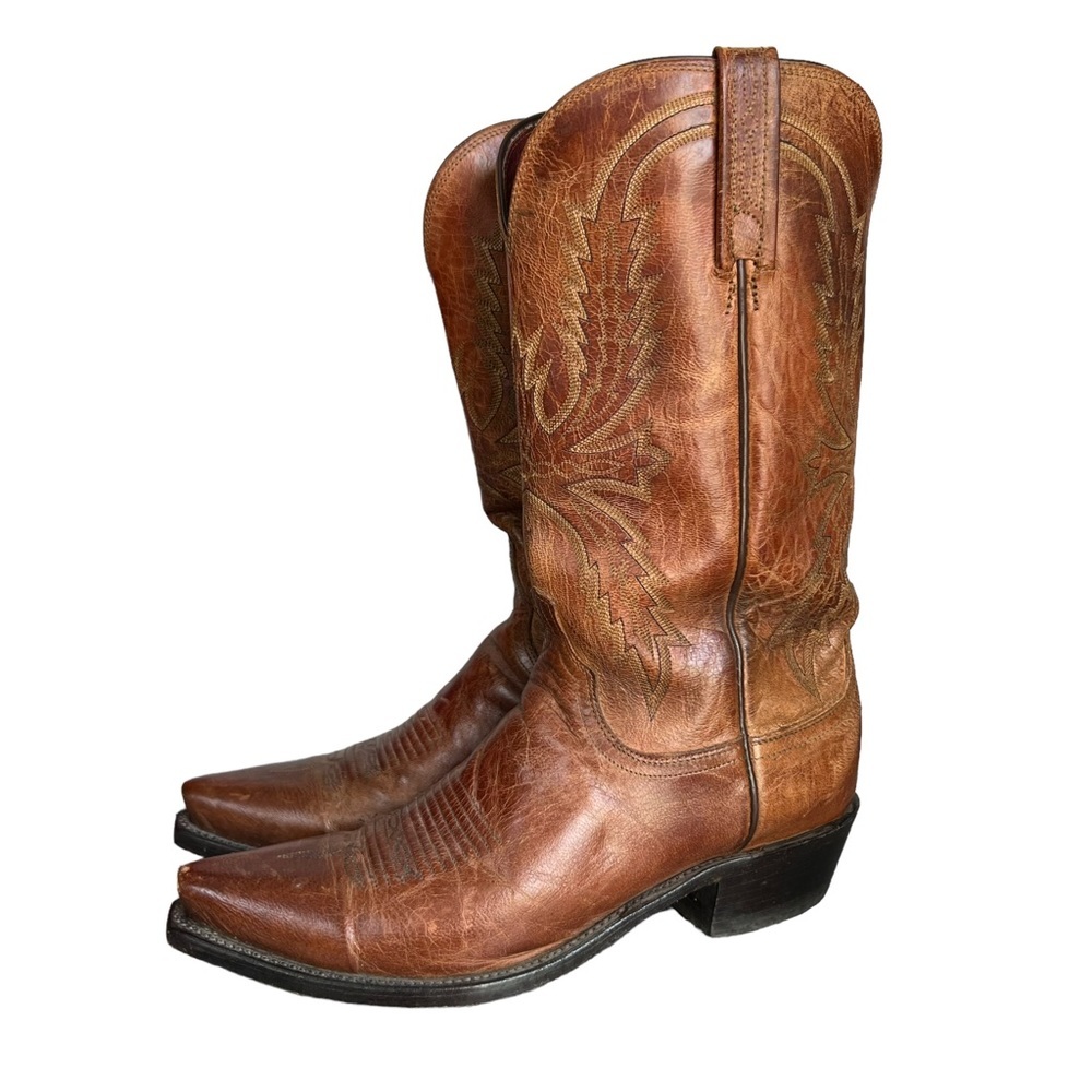 Lucchese Crayton Boots Mens 8 Burnished Mad Dog Goat Leather Western Cowboy